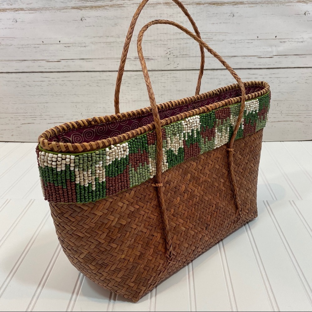 Brown woven & beaded  shoulder bag